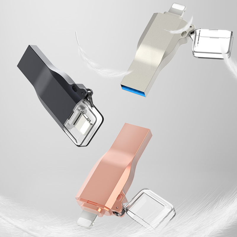 Memoria USB OTG con conectores USB-A y Apple Lightning, imagen 1