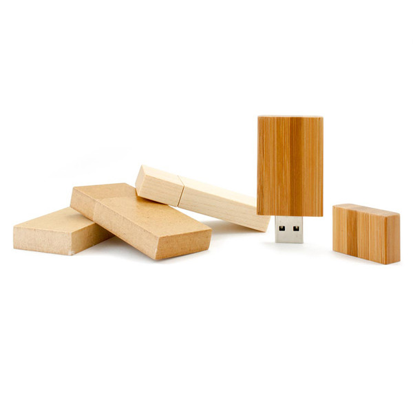 Memoria USB rectangular de madera o bambú