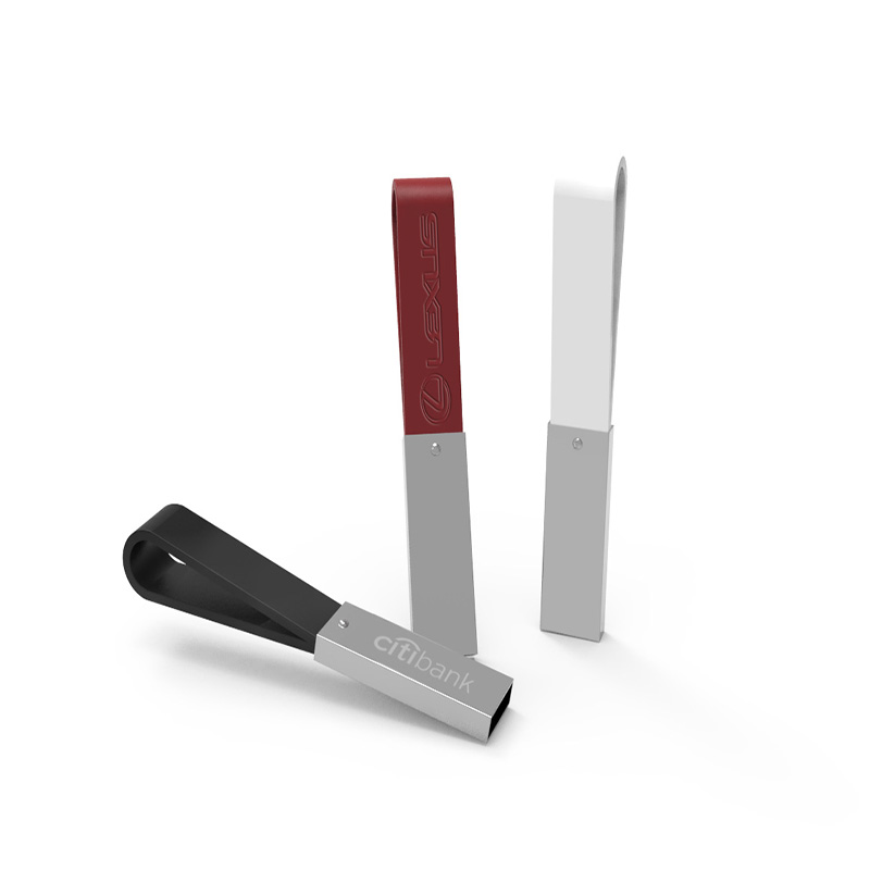 Memoria USB metálica con tira de cuero, imagen 1
