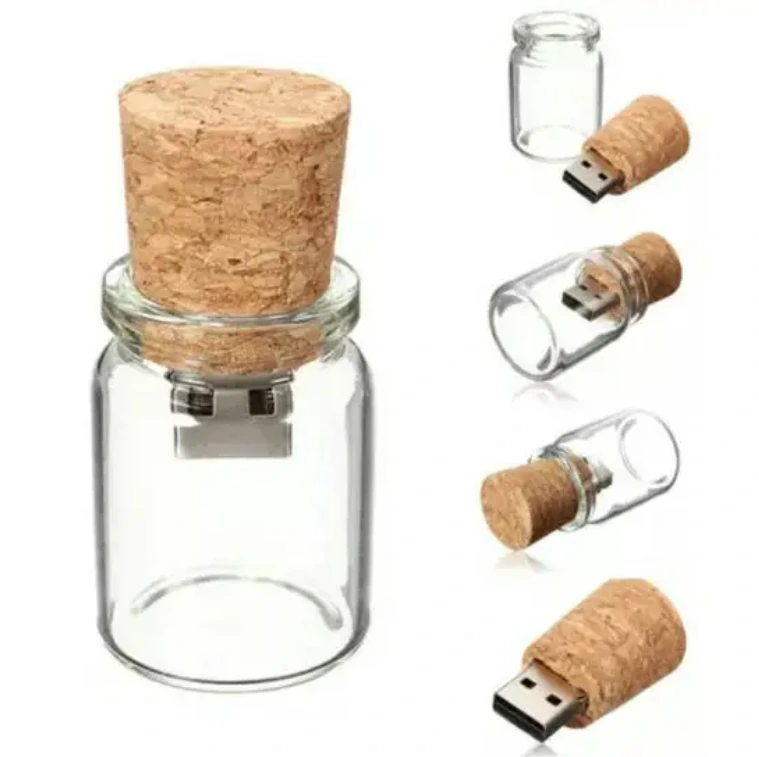 Memoria USB en botella de cristal con corcho, imagen 1