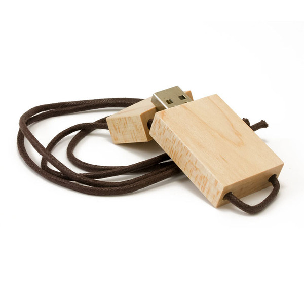 Memoria USB de madera o bambú con cordón