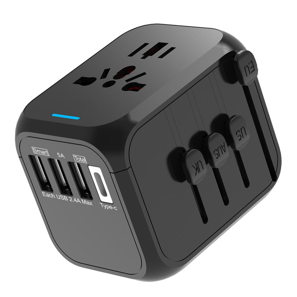 Adaptador de viaje universal con puertos USB y Type C