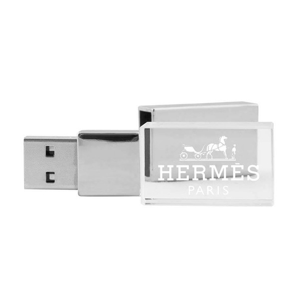 Memoria USB de cristal con capuchón de metal o madera