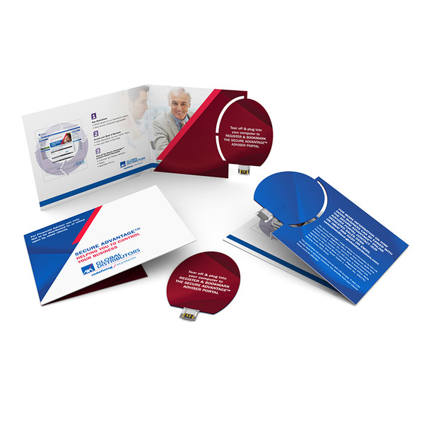 Folleto de papel con memoria USB y webkey
