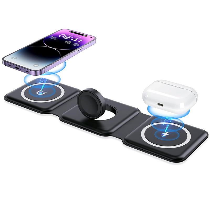Cargador inalámbrico magnético plegable 3 en 1, imagen 1