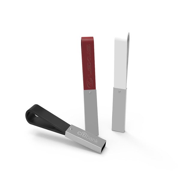 Memoria USB metálica con tira de cuero