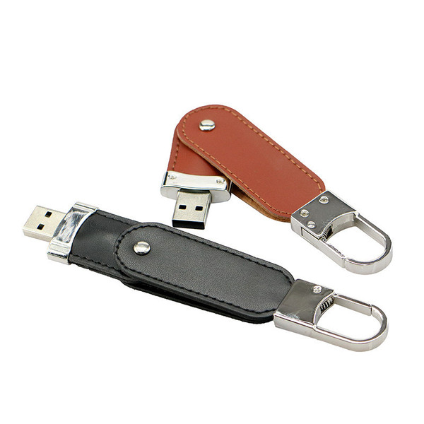 Memoria USB giratoria de cuero con gancho